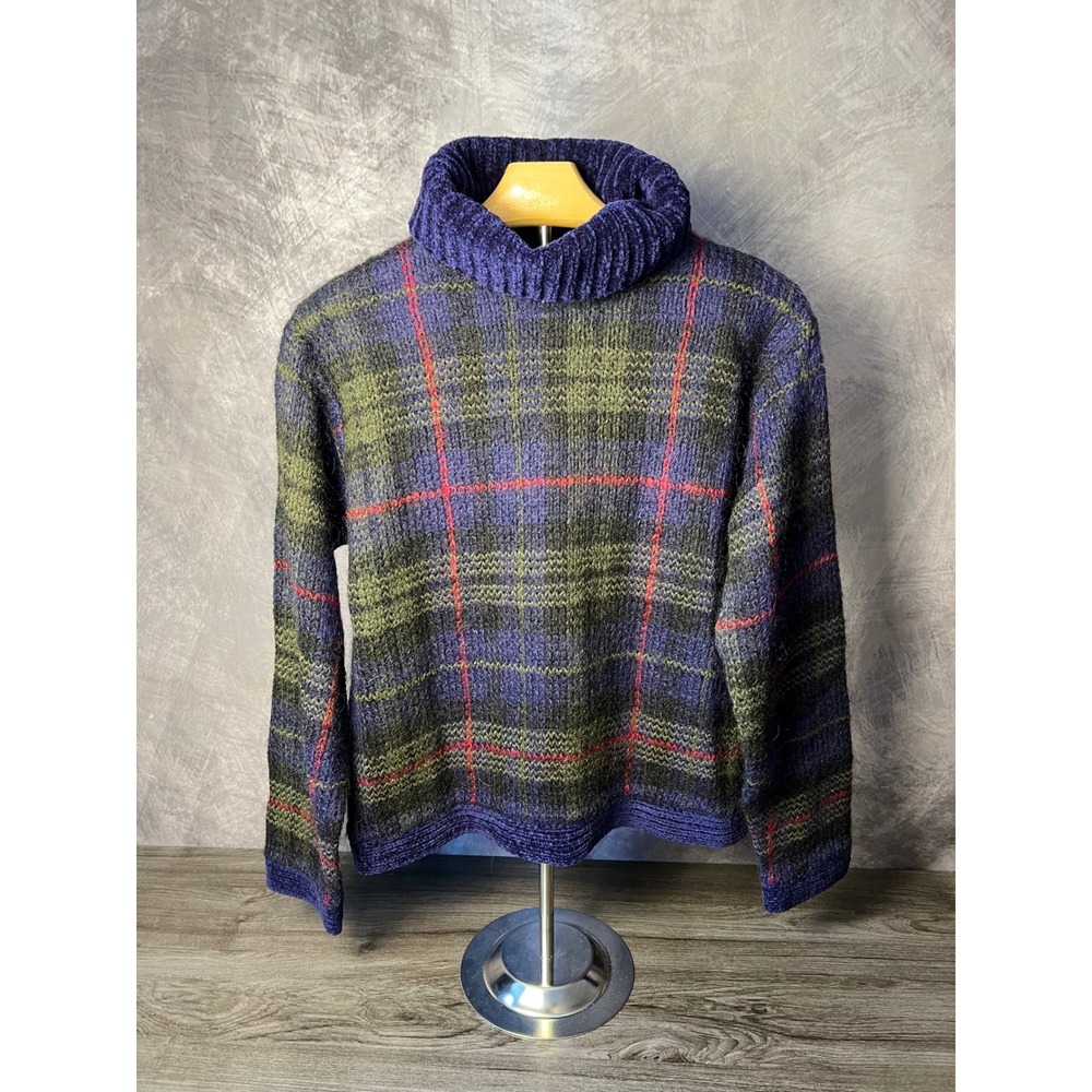 B. Moss Vintage Mohair Plaid Tartan Pullover Sweater 90s Women's Medium Fuzzy